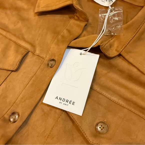 Andree By Unit Faux Suede Short Sleeve Tiered Button Dress Collared Womens L - Picture 9 of 10